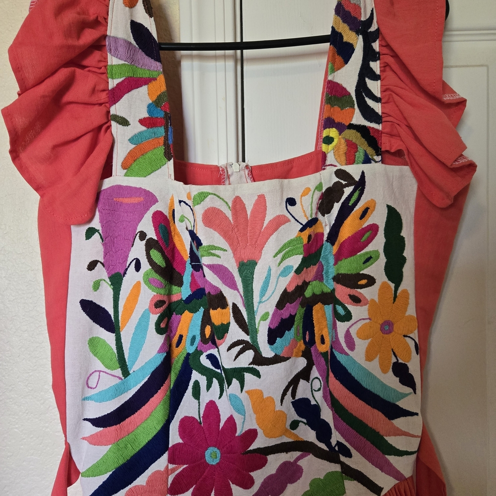 Colorful Embroidered Dress with Ruffled Sleeves